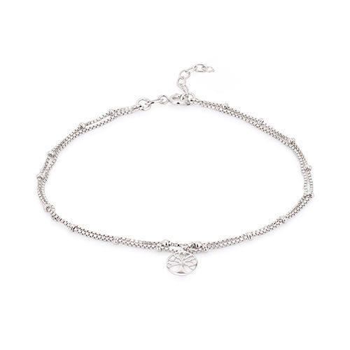 Beaded Multi-Chain Silver Anklet