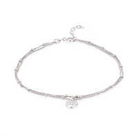 Beaded Multi-Chain Silver Anklet