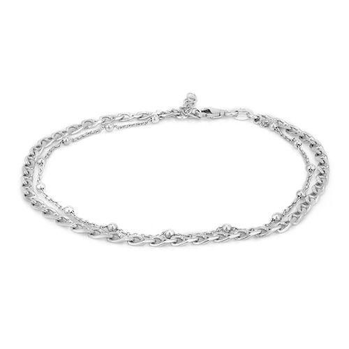 Modern Beaded Chain Silver Anklet