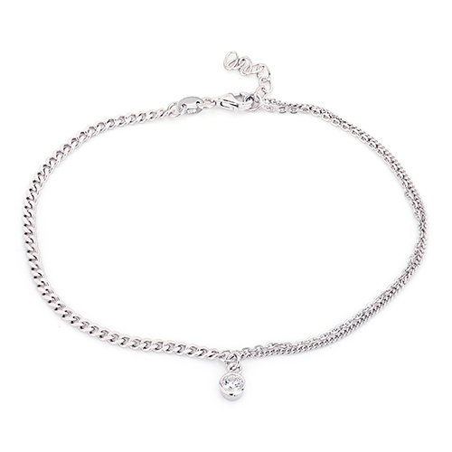 Double Layered Chain And Hanging Stone Anklet