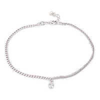 Double Layered Chain And Hanging Stone Silver Anklet