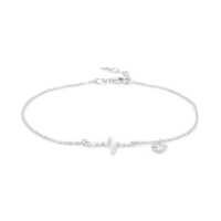 Heartbeat And Hanging Puffed Heart Silver Anklet