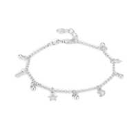 Dangling Star Moon Charm Silver Bracelet