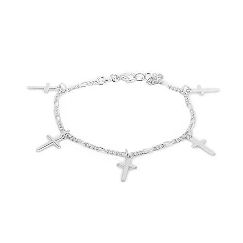 Modern Dangling Cross Charm Silver Bracelet