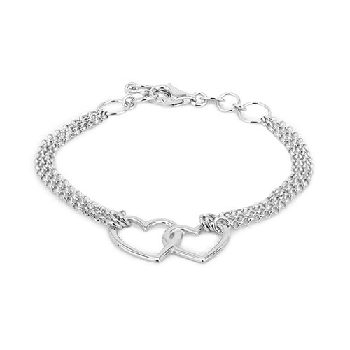 Interlocked Double Heart Multi Chain Silver Bracelet