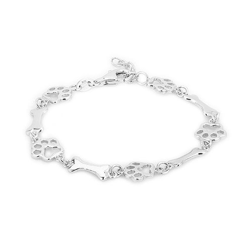 Open Dog Paw Bones Silver Bracelet