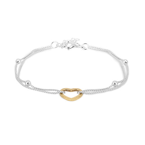 Heart Charm Bead Chain Silver  Bracelet
