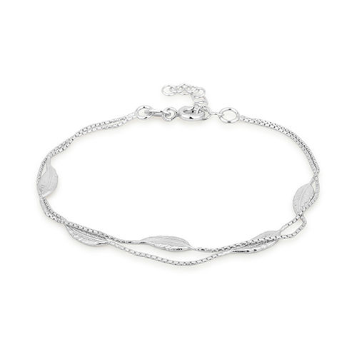 Double Layered Feather Silver Bracelet