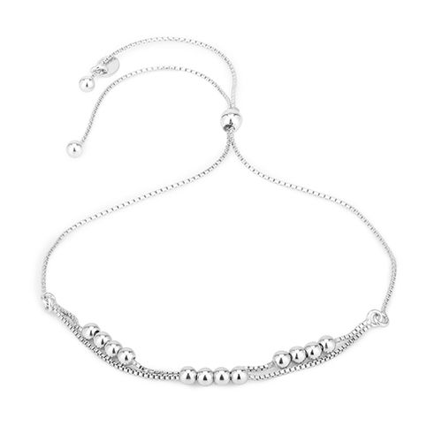 Double Layered Beaded Adjustable Silver Bracelet