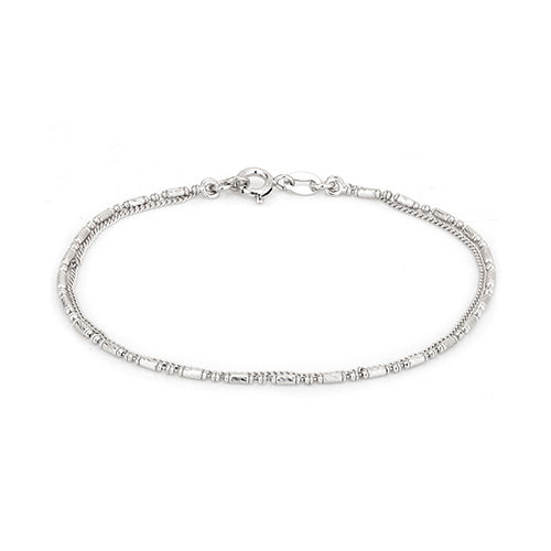 Modern Double Layered Beaded Chain Silver Bracelet