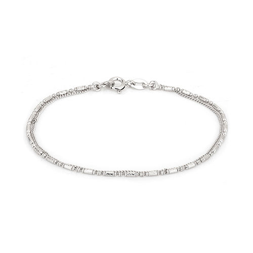 Double Layered Beaded Chain Silver Bracelet