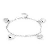 Dangling Puffed Heart Charm Silver Bracelets