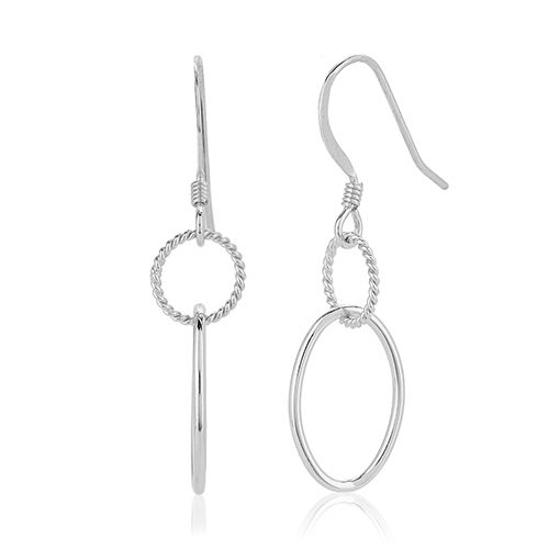 Textured Circle And Oval Interlock Silver Earrings