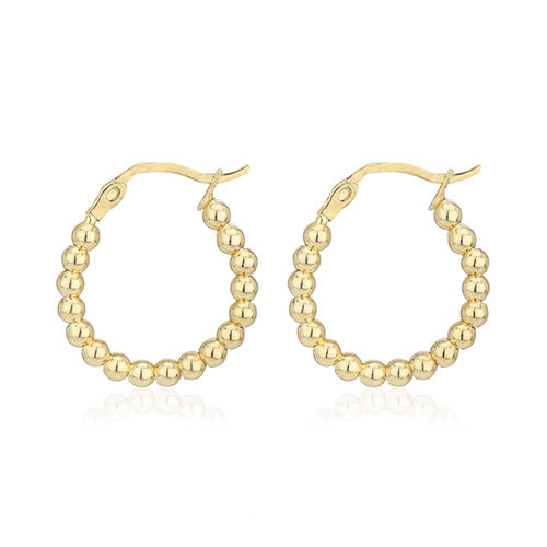 18K Gold Plated Ball-Beaded Hoop Silver Earrings