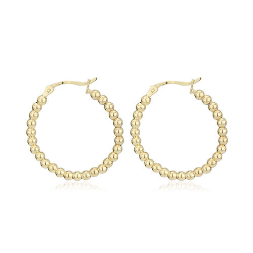 18K Gold Plated Jewelry Ball-Beaded Hoop Silver Earrings