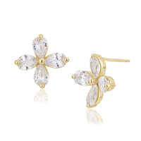 18K Gold Plated Floral Stud Silver Earrings