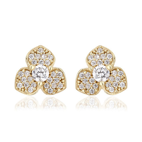 18K Gold Plated Jewelry Floral Stud Silver Earrings