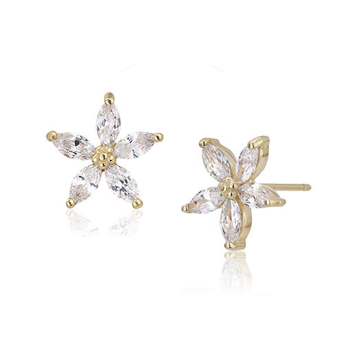 18K Gold Plated Jewelry Flower Stud Silver Earring