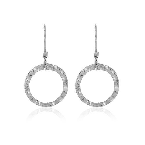 Textured Circle Silver Earrings