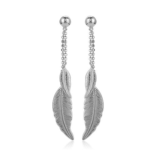 Dangling Multi-Feather Drop Silver Earrings