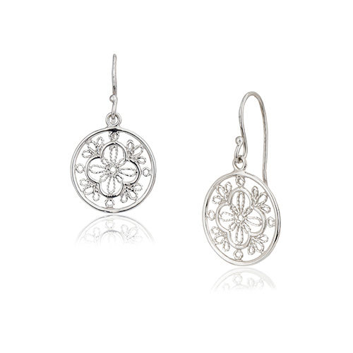 Intricate Flower Design Silver Earring