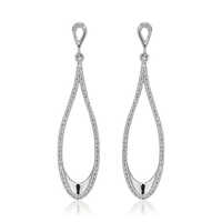 Studded Pear-Drop Dangling Silver Earrings