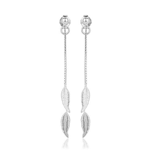 Fancy Dangling Multi-Feather Drop Silver Earrings