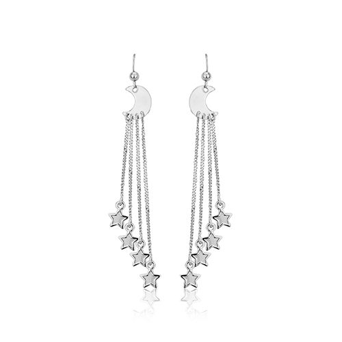 Dangling Mul-strand Star And Moon Silver Earring Gender: Women