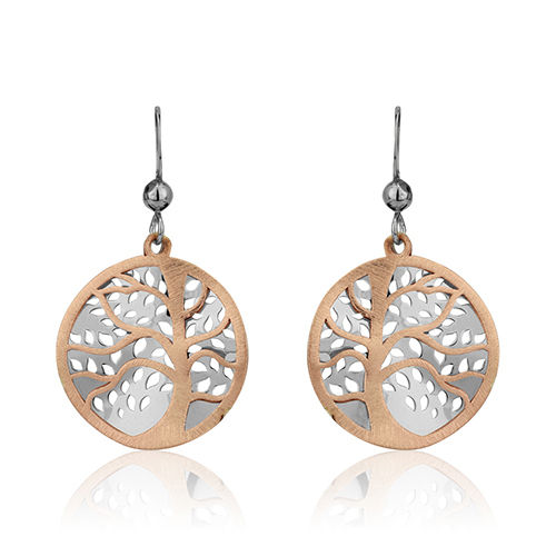 Two Tone Jewelry Tree Of Life Drop Designer Silver Earrings