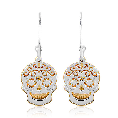 Calavera Skull Half Hoop Silver Earrings