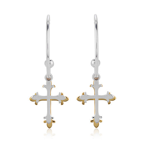 Florentine Cross Half Hoop Silver Earrings