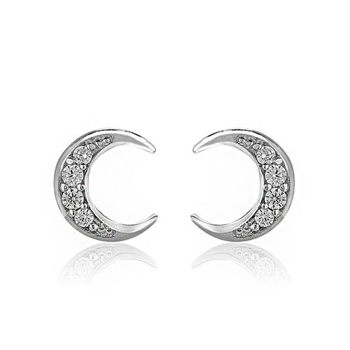 Modern Crescent Stud Silver Earrings