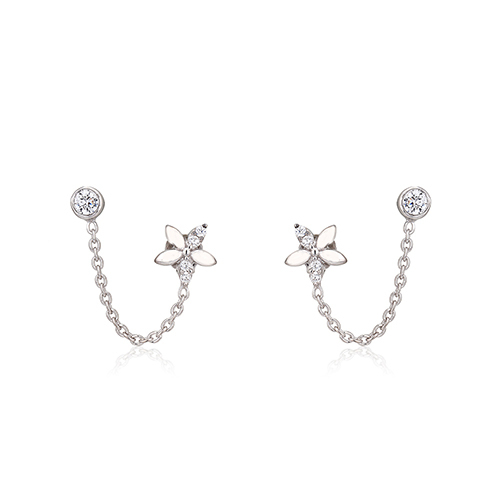 Floral Accent Chain Earlobe Stud Earring