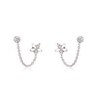 Floral Accent Chain Earlobe Stud Earring