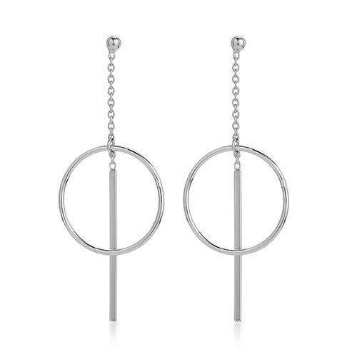 Circle And Bar Dangle Silver Earrings