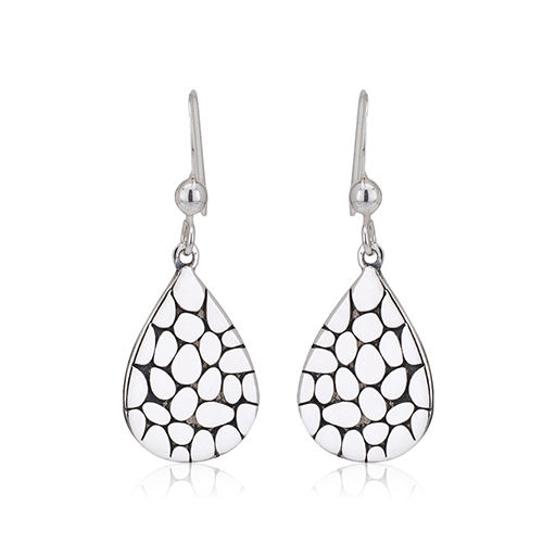 Pebble Inspired Teardrop Silver Earring