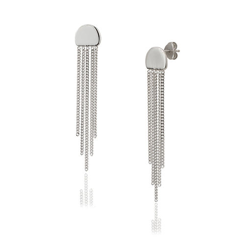 Asymmetrical Chain Tassel Silver Earring