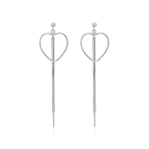 Heart And Multi-Strand Chain Silver Earring