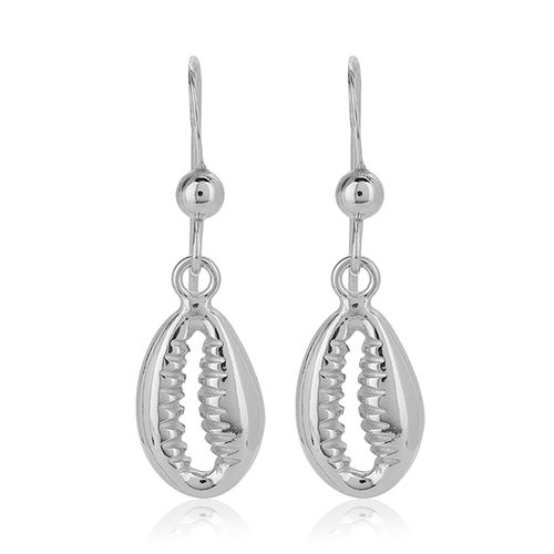 Sea Theme Cowrie Shell Drop Silver Earring