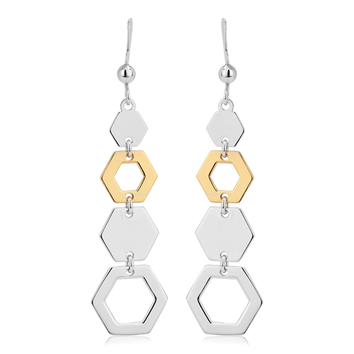 Open And Close Graduated Hexagon Earrings
