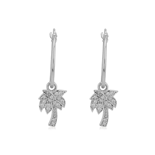 Round Hoops With Dangling Palm Tree Silver Earrings