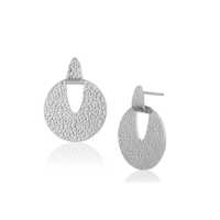 Patterned Leather-Textured Round Silver Earring