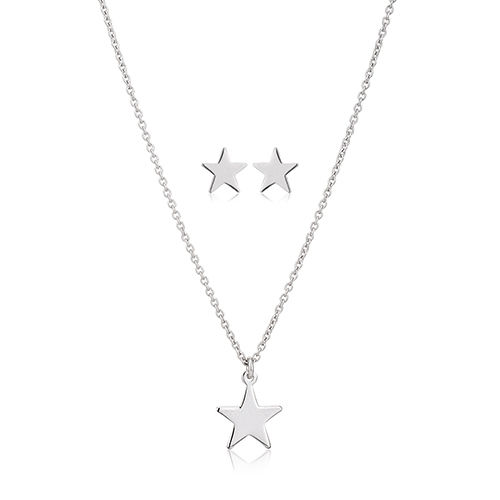 Star Pendant Necklace And Stud Earring Silver Set