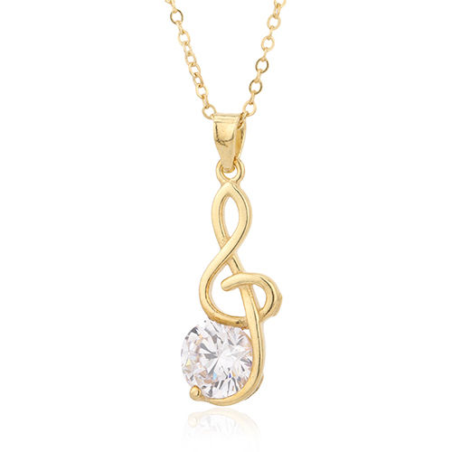 18K Gold Plated Treble Clef Silver Pendant Necklace