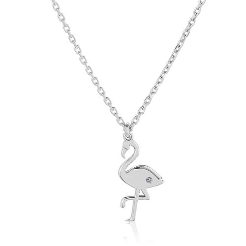 Diamond Famingo Accent Silver Pendant Necklace