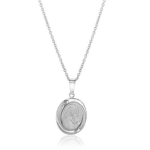 Virgin Mary And Child Medal Silver Pendant Necklace