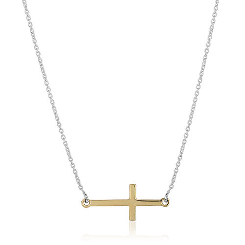 Slanted Cross Silver Pendant Necklace