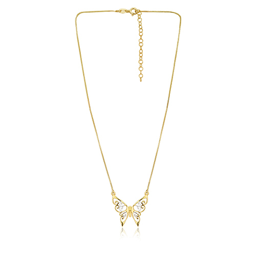 Two-Tone Filigree Butterfly Pendant Necklace