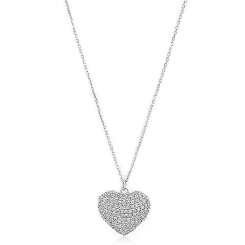 Studded Heart Silver Necklace