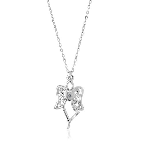 Simple Diamond Accent Silver Pendant Necklace